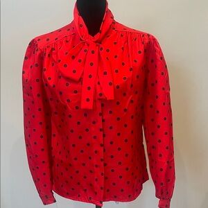 Red & black Polka Dot Women's Blouse vintage ties at neck